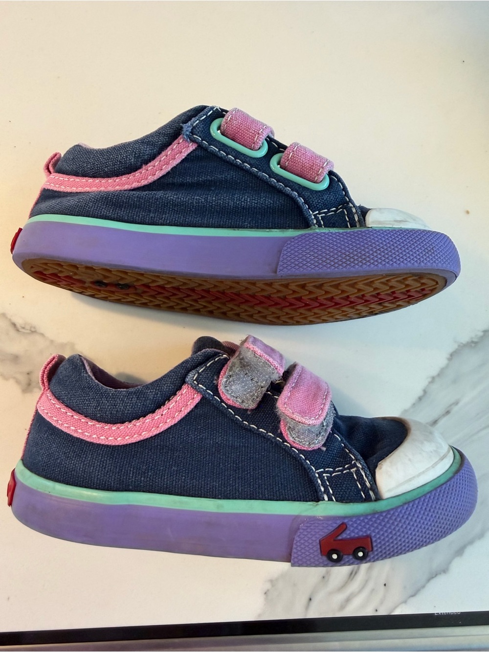 See Kai Run Kids Denim Canvas Sneakers with Pink Accents